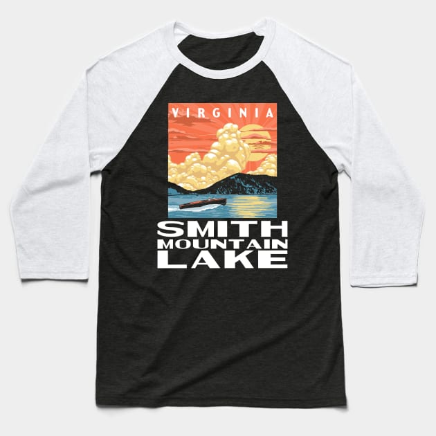 Smith Mountain Lake Virginia Vintage Boat WPA Poster Style Baseball T-Shirt by GIANTSTEPDESIGN